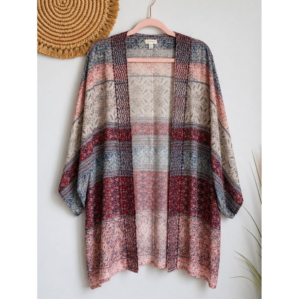 Garnet Hill Paisley Mixed Boho Open Front Kimono Cardigan SZ Small / Medium Chic